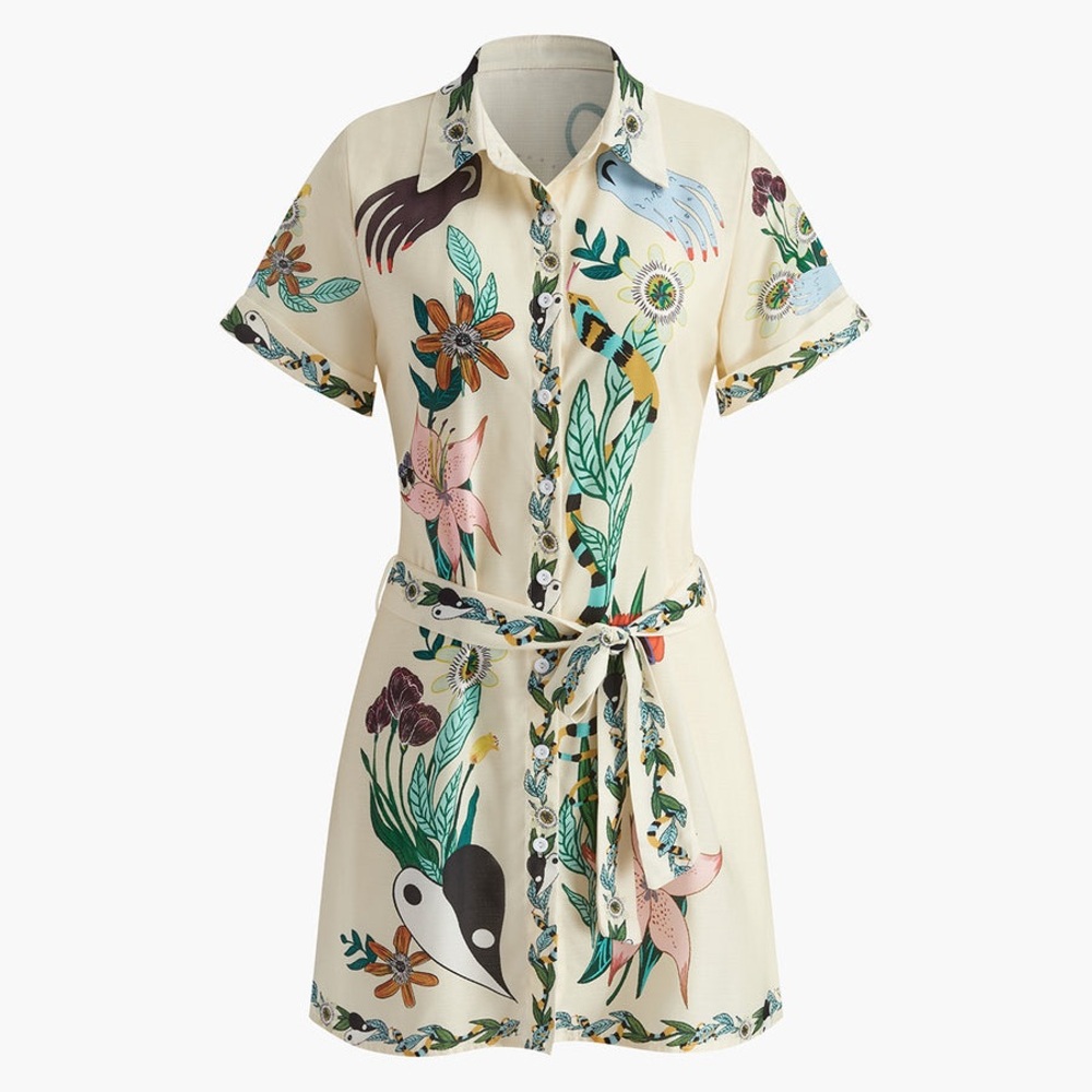 Commense Floral Print Mini Dress - Cream and Multicolor